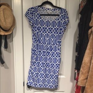 Blue and White Geometric Print Dress